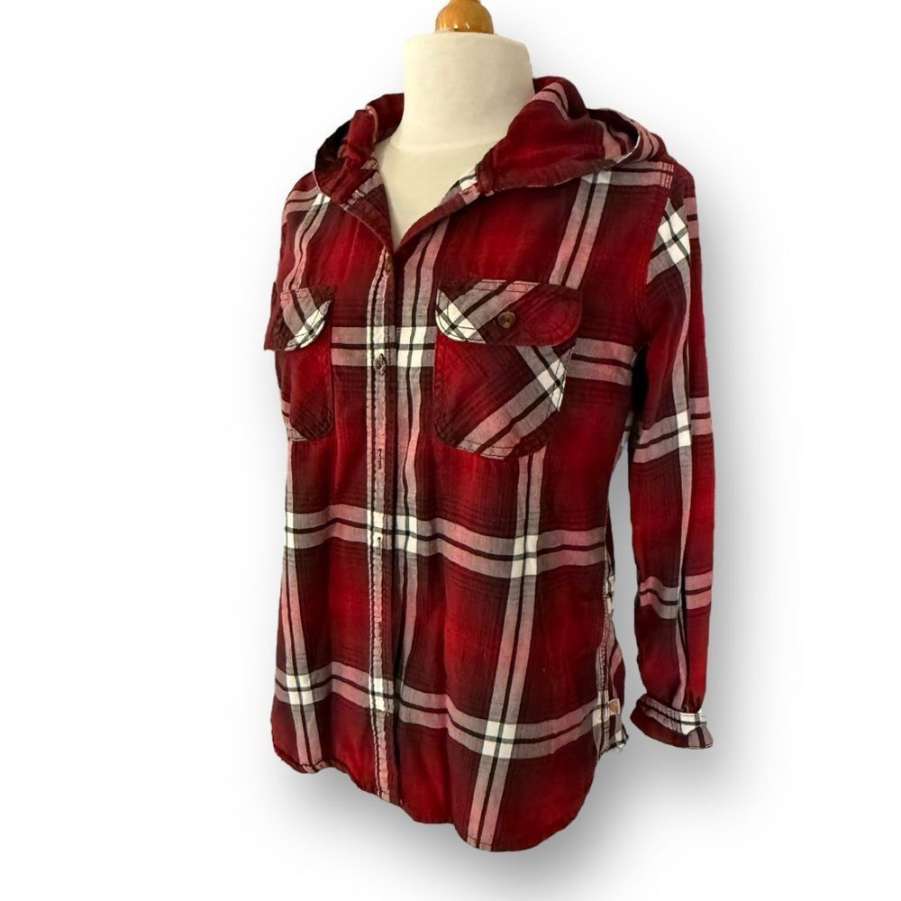 Carhartt Hoodie Plaid Shirt Jacket Hood Shacket Red Black Women's size Small 4/6